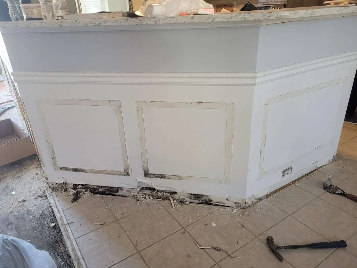 Water damage and mold on kitchen during Storm Damage Restoration in Wake Forest